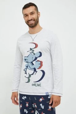 Ανδρικά Πιζάμα Βαμβακερή μπλούζα πιτζάμας με μακριά μανίκια United Colors Of Benetton γκρι