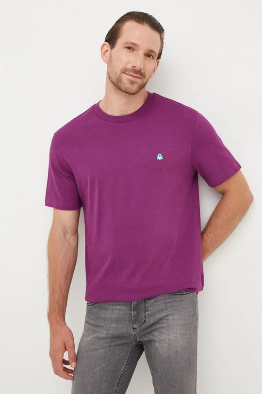 Ανδρικά Μπλουζάκια Βαμβακερό μπλουζάκι United Colors Of Benetton μοβ 3 Ανδρικά Μπλουζάκια Βαμβακερό μπλουζάκι United Colors Of Benetton μοβ