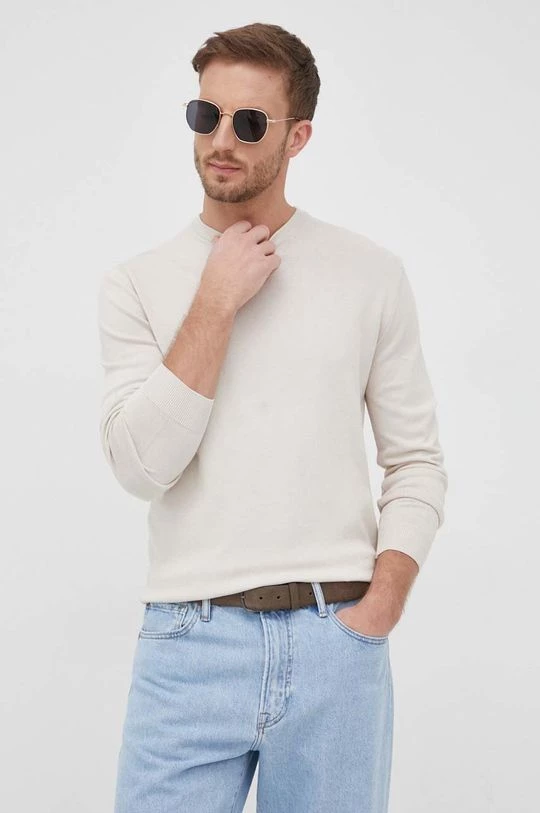 Ανδρικά Χωρίς φερμουάρ Βαμβακερό πουλόβερ United Colors Of Benetton χρώμα: μπεζ, 3 Ανδρικά Χωρίς φερμουάρ Βαμβακερό πουλόβερ United Colors Of Benetton χρώμα: μπεζ,