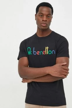 Ανδρικά Μπλουζάκια Βαμβακερό μπλουζάκι United Colors Of Benetton μαύρο