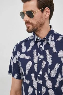 Ανδρικά Πουκάμισα Βαμβακερό πουκάμισο United Colors Of Benetton χρώμα: ναυτικό μπλε,