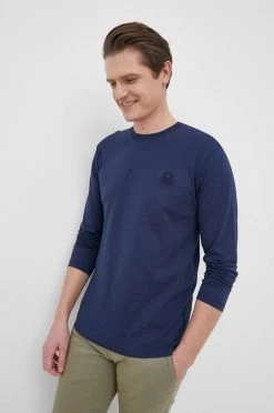 Ανδρικά Μακρυμάνικα United Colors Of Benetton - Βαμβακερό πουκάμισο με μακριά μανίκια σκούρο μπλε
