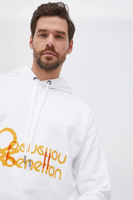 Ανδρικά Χωρίς φερμουάρ Βαμβακερή μπλούζα United Colors Of Benetton χρώμα: άσπρο 3 Ανδρικά Χωρίς φερμουάρ Βαμβακερή μπλούζα United Colors Of Benetton χρώμα: άσπρο