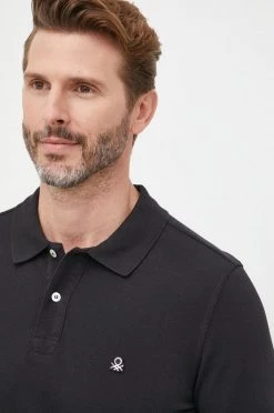 Ανδρικά Μακρυμάνικα Βαμβακερή μπλούζα με μακριά μανίκια United Colors Of Benetton μαύρο