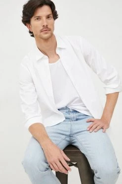 Ανδρικά Πουκάμισα Βαμβακερό πουκάμισο United Colors Of Benetton χρώμα: άσπρο,