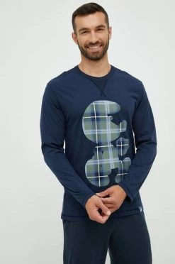 Ανδρικά Πιζάμα Βαμβακερή μπλούζα πιτζάμας με μακριά μανίκια United Colors Of Benetton ναυτικό μπλε