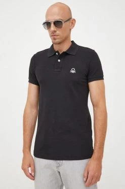 Ανδρικά Πόλο μπλουζάκια Βαμβακερό μπλουζάκι πόλο United Colors Of Benetton μαύρο