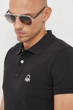 Ανδρικά Πόλο μπλουζάκια Βαμβακερό μπλουζάκι πόλο United Colors Of Benetton μαύρο -United Colors of Benetton Εκπτώσεις unnamed file 936